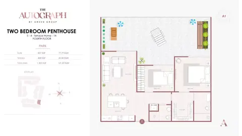 Plattegrond van 2 slaapkamers in The Autograph