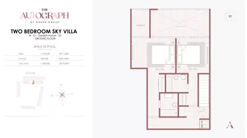 Plattegrond van 2 slaapkamers in The Autograph