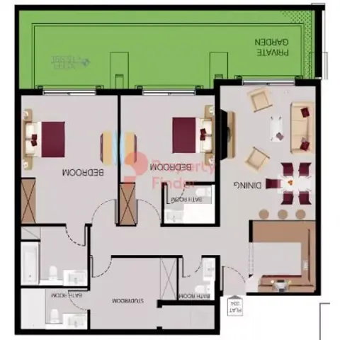 Plattegrond van 2 slaapkamers in Mayas Geneva