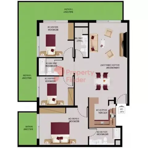 Plattegrond van 3 slaapkamers in Mayas Geneva