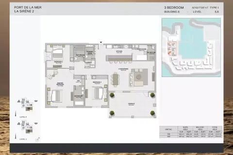 Plattegrond van 3 slaapkamers in La Sirene Phase 2 By Meraas