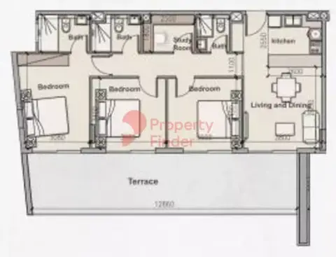 Plattegrond van 3 slaapkamers in Avanos