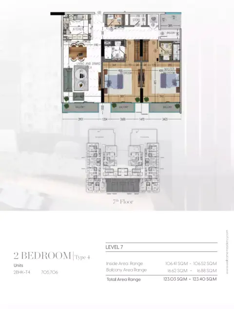 Plattegrond van 2 slaapkamers in Welcome Residency