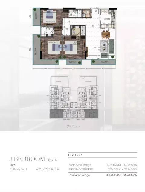 Plattegrond van 3 slaapkamers in Welcome Residency