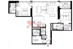 Plattegrond van 2 slaapkamers in The Crest By Sobha