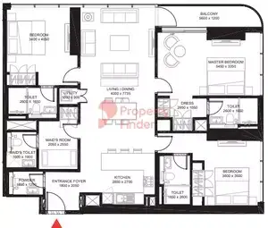Plattegrond van 3 slaapkamers in The Crest By Sobha