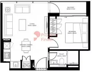 Plattegrond van 1 slaapkamer in The Crest By Sobha