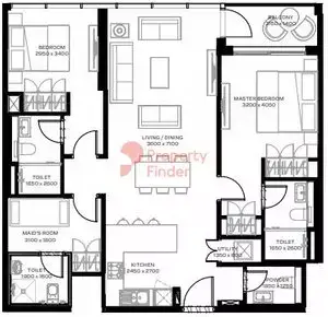 Plattegrond van 2 slaapkamers in The Crest By Sobha