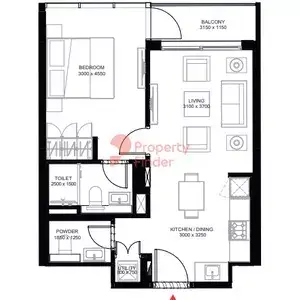 Plattegrond van 1 slaapkamer in The Crest By Sobha