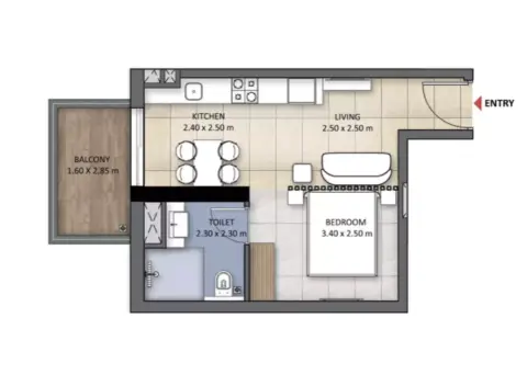 Plattegrond van Studio in Tranquil Wellness Tower