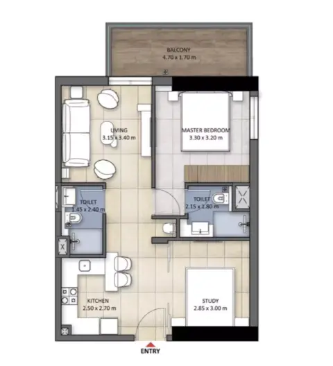 Plattegrond van 1 slaapkamer in Tranquil Wellness Tower