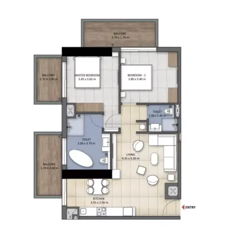 Plattegrond van 2 slaapkamers in Tranquil Wellness Tower