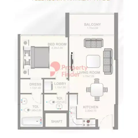 Plattegrond van 1 slaapkamer in Prive Residence