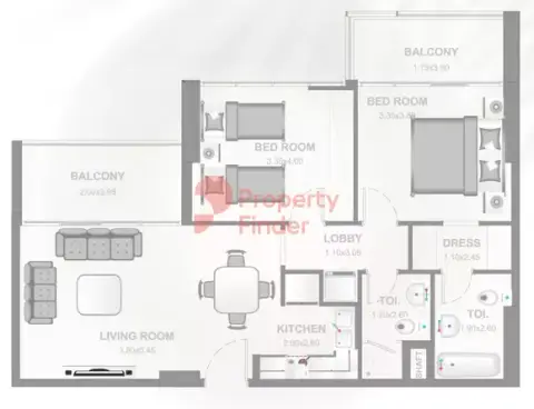 Plattegrond van 2 slaapkamers in Prive Residence