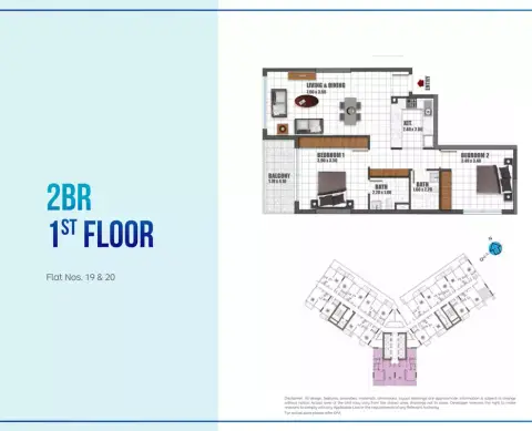 Plattegrond van 2 slaapkamers in Skyz by Danube