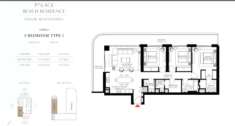 Plattegrond van 3 slaapkamers in Palace Beach Residence