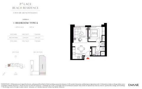 Plattegrond van 1 slaapkamer in Palace Beach Residence