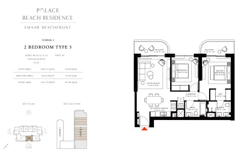 Plattegrond van 2 slaapkamers in Palace Beach Residence