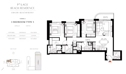 Plattegrond van 3 slaapkamers in Palace Beach Residence