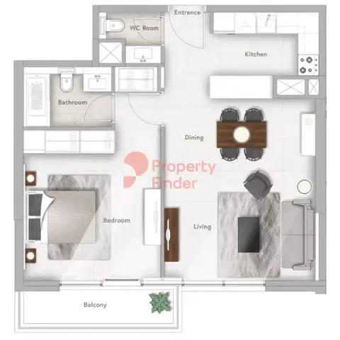 Plattegrond van 1 slaapkamer in PG Upperhouse