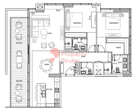 Plattegrond van 2 slaapkamers in Kensington Waters