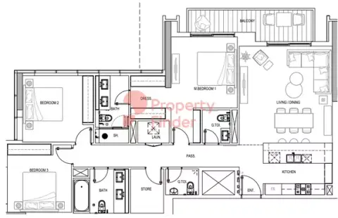 Plattegrond van 3 slaapkamers in Kensington Waters