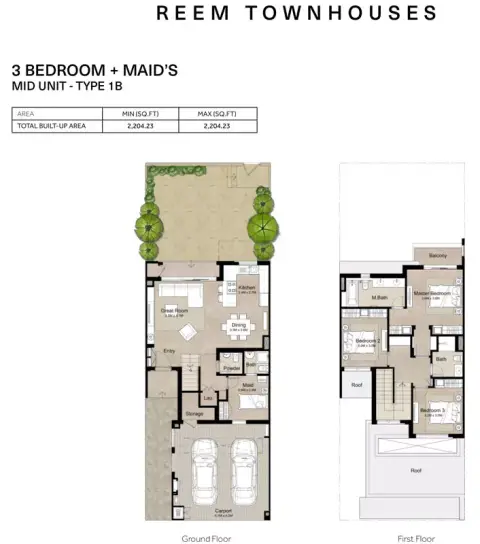 Plattegrond van 3 slaapkamers in Reem Townhouses