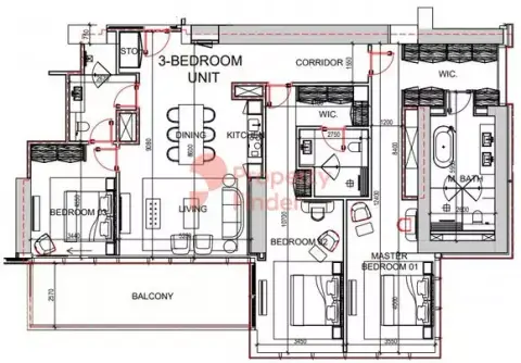 Plattegrond van 3 slaapkamers in Five Luxe JBR