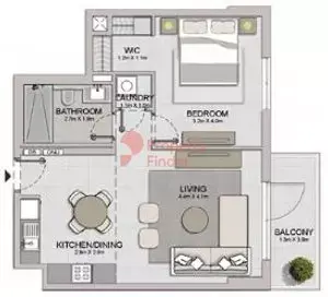 Plattegrond van 1 slaapkamer in La Sirene Phase1 By Meraas