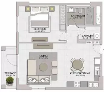 Plattegrond van 1 slaapkamer in La Sirene Phase1 By Meraas