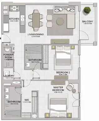Plattegrond van 2 slaapkamers in La Sirene Phase1 By Meraas