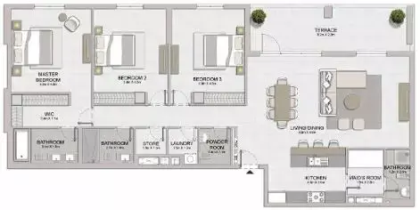 Plattegrond van 3 slaapkamers in La Sirene Phase1 By Meraas