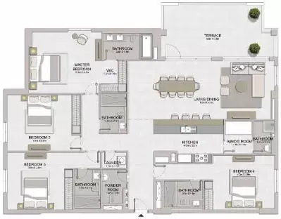 Plattegrond van 4 slaapkamers in La Sirene Phase1 By Meraas