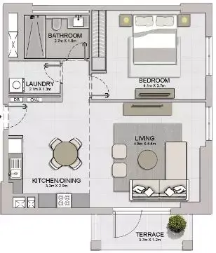 Plattegrond van 1 slaapkamer in La Sirene Phase1 By Meraas