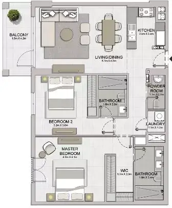 Plattegrond van 2 slaapkamers in La Sirene Phase1 By Meraas