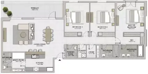 Plattegrond van 3 slaapkamers in La Sirene Phase1 By Meraas