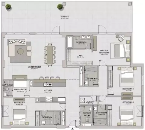 Plattegrond van 4 slaapkamers in La Sirene Phase1 By Meraas