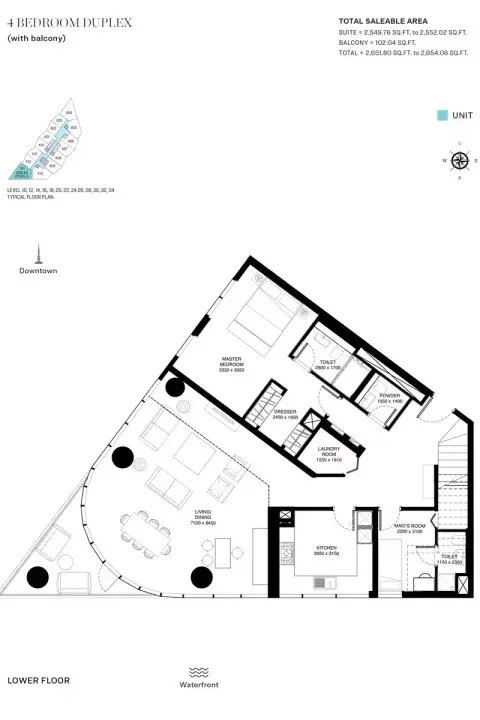 Plattegrond van 4 slaapkamers in Waves Grande