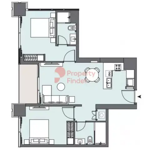 Plattegrond van 2 slaapkamers in Peninsula One