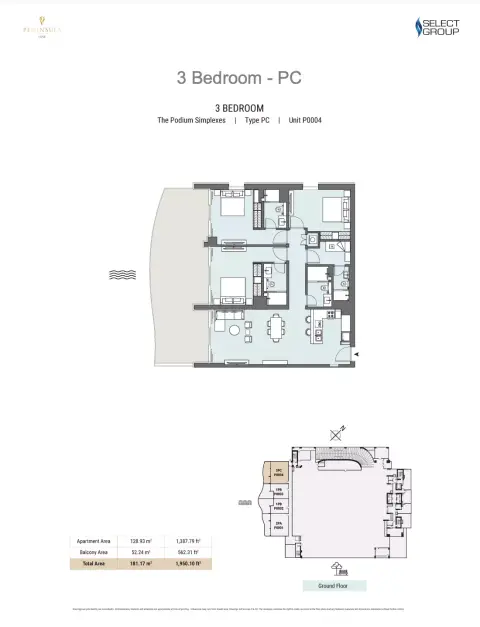 Plattegrond van 3 slaapkamers in Peninsula One