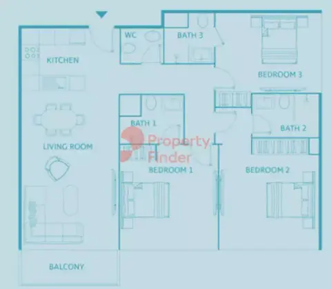 Plattegrond van 3 slaapkamers in Luma21