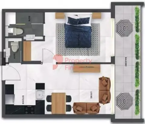 Plattegrond van 1 slaapkamer in Samana Waves