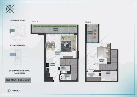 Plattegrond van 1 slaapkamer in Samana Waves