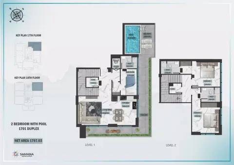 Plattegrond van 2 slaapkamers in Samana Waves