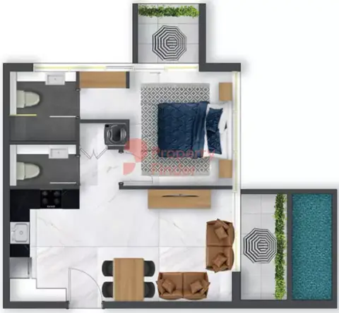 Plattegrond van 1 slaapkamer in Samana Waves