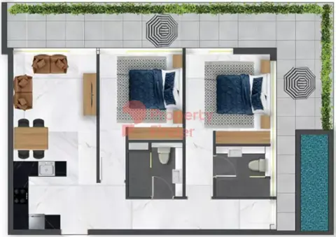 Plattegrond van 2 slaapkamers in Samana Waves