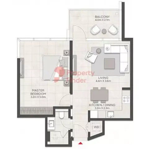 Plattegrond van 1 slaapkamer in LIV Marina