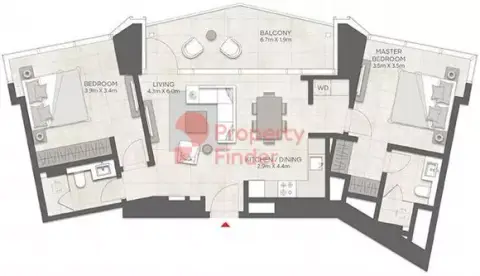 Plattegrond van 2 slaapkamers in LIV Marina