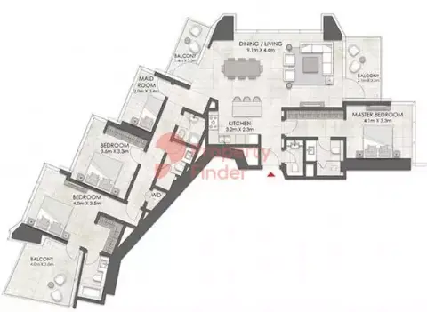Plattegrond van 3 slaapkamers in LIV Marina