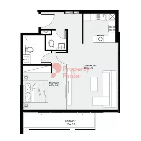 Plattegrond van 1 slaapkamer in Prime Residency Phase 3 By Prescott